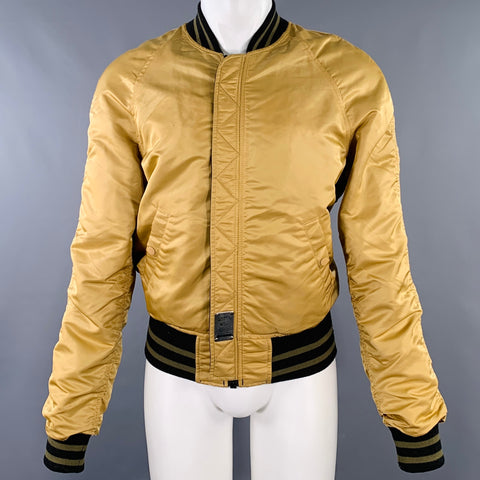 ALPHA INDUSTRIES Size S Beige Olive Yellow Embroidery Nylon Bomber Jacket
