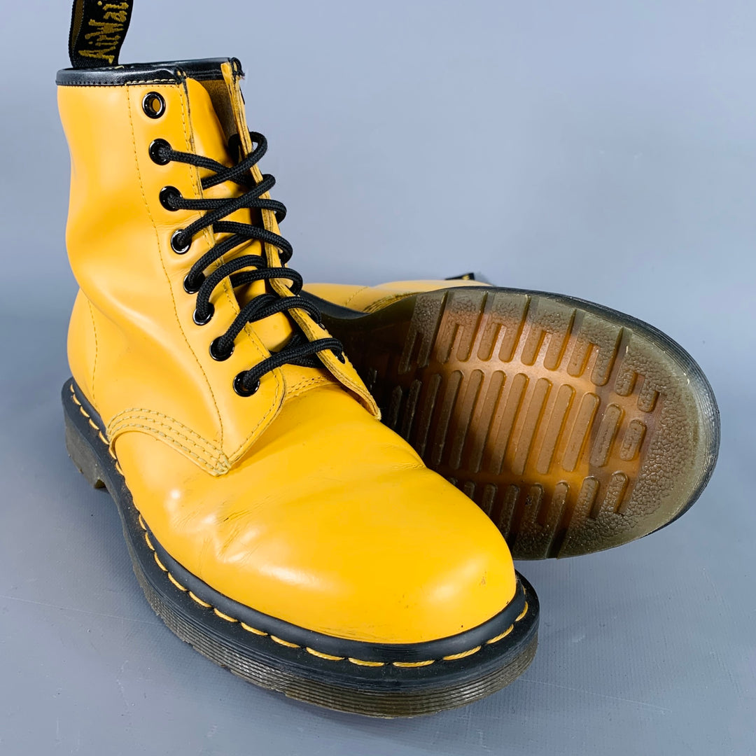 DR. MARTENS Size 8 Yellow Leather Lace-Up Boots