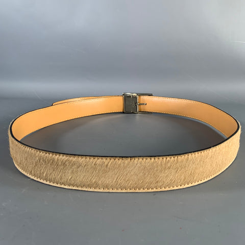 VINTAGE Size 34 Beige Pony Hair Leather Belt