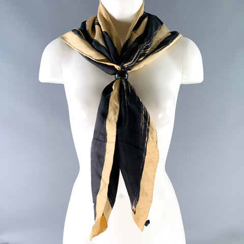 APOSTROPHE Tan Black Silk Brushstroke Scarf Shawl
