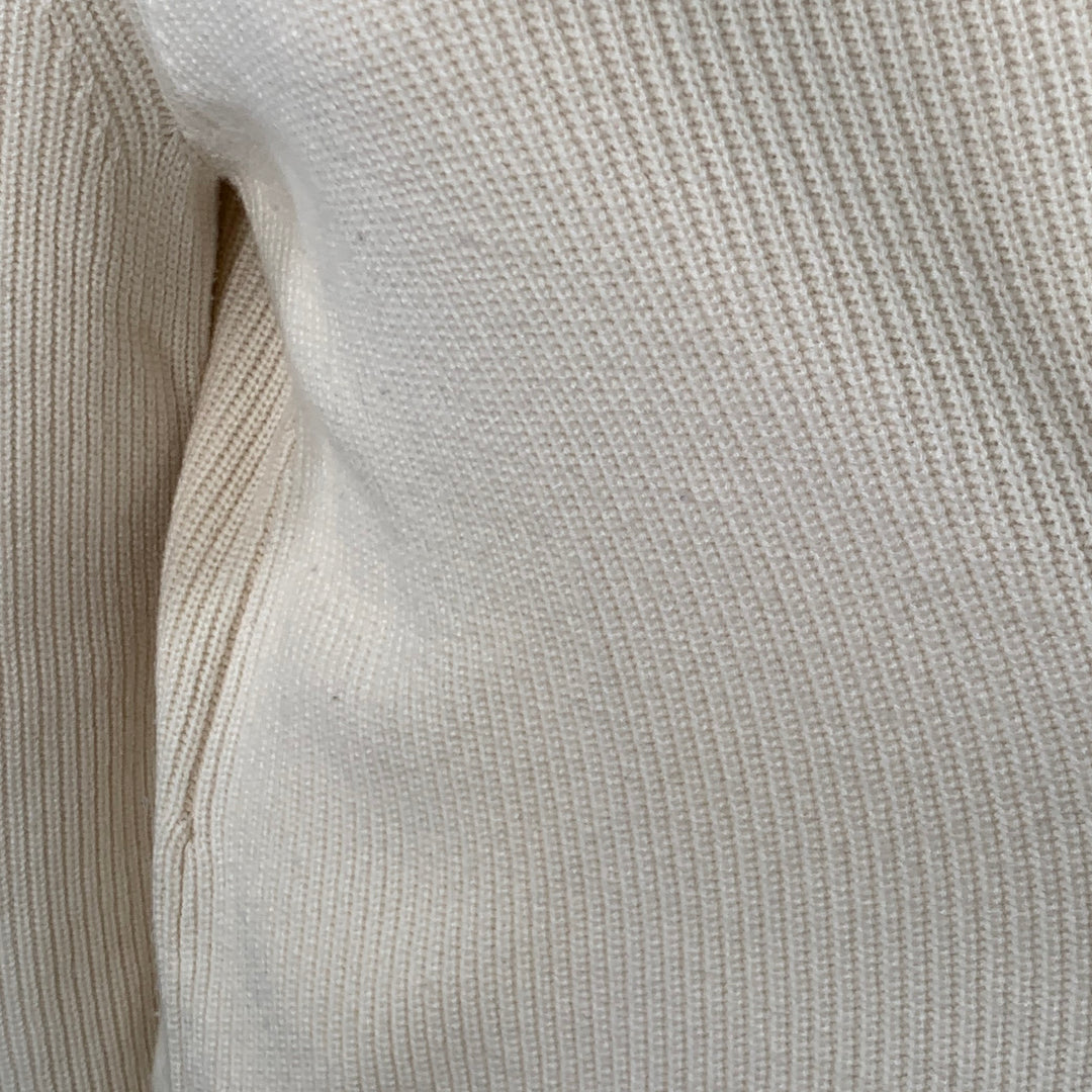 AKRIS Size 14 Off White Cashmere Rib Knit Zippers Crew Neck Sweater