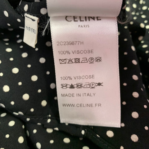 CELINE Size XS Black White Dots Viscose Button Up Long Sleeve Shirt