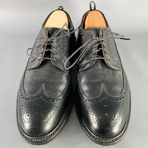BLACK FLEECE Autumn 2007 Size 10.5 Black Pebble Grain Perforated Leather Derby Lace-Up Shoes