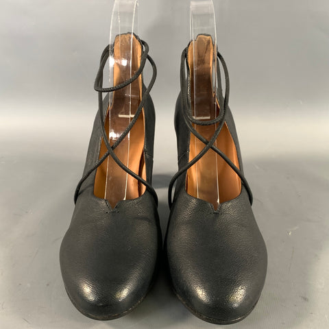 ROBERTO DEL CARLO Size 6.5 Black Leather Ankle Strap Pumps