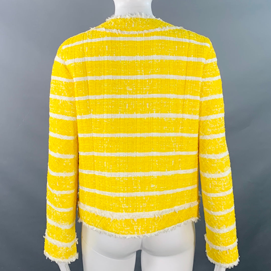 MARC JACOBS Size M Yellow White Boucle Stripe Snaps Jacket Blazer