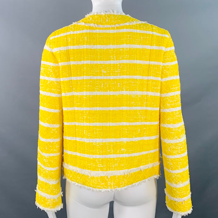 MARC JACOBS Size M Yellow White Boucle Stripe Snaps Jacket Blazer