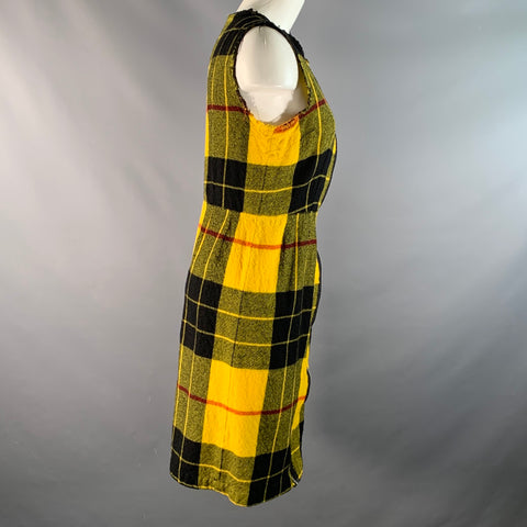 COMME des GARCONS Size M Yellow Black Wool Plaid Zip Up Dress