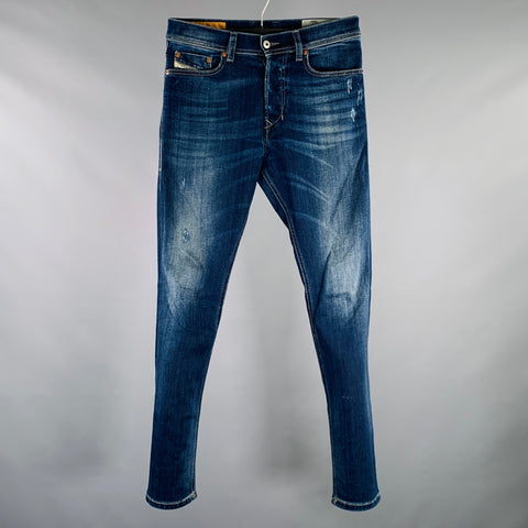 DIESEL Size 26 Tepphar Blue Distressed Cotton Blend Tapered Slim Jeans