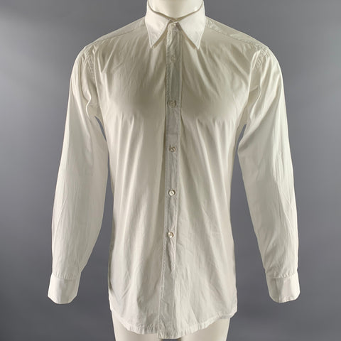 CHARVET Size M White Cotton Pointed Collar Long Sleeve Shirt