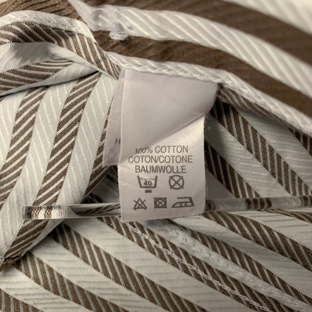 PAUL SMITH Size XL White Brown Striped Cotton Long Sleeve Shirt