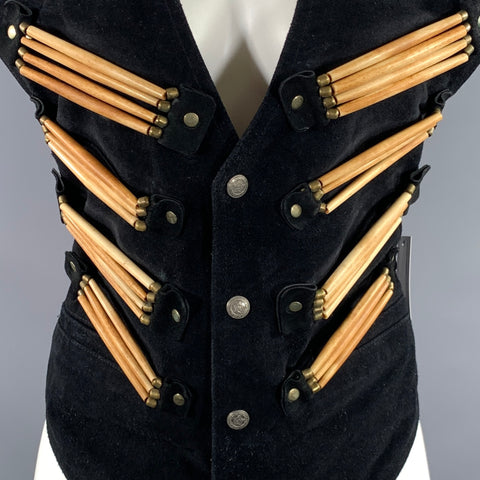PARAGRAFF Size S Black Leather Suede Vintage Vest Indoor