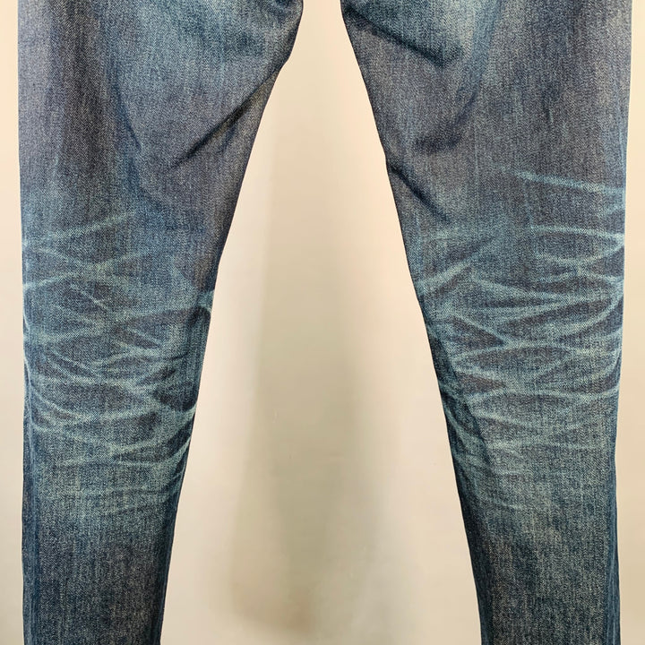 PRPS NOIR Size 33 Indigo Washed Selvedge Denim Straight Distressed Jeans