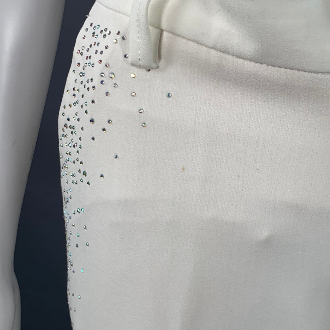 ZADIG & VOLTAIRE Size M Off White Polyester Blend Rhinestone Studded Peak Lapel Pantsuit