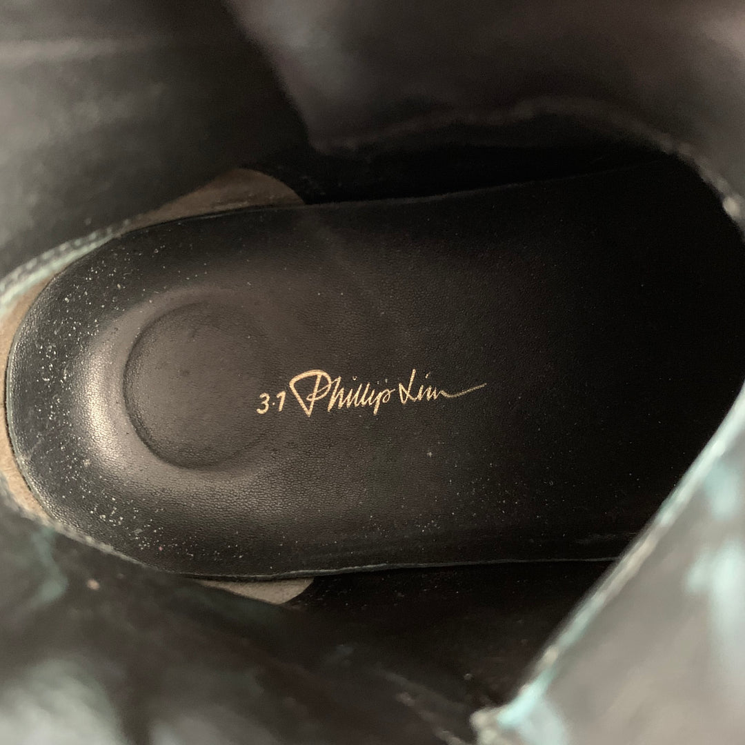 3.1 PHILLIP LIM Talla 9.5 Zapatillas altas con bloques de color de cuero negro y rosa