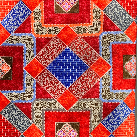 ERMENEGILDO ZEGNA Red Blue Squares Silk Satin Tie