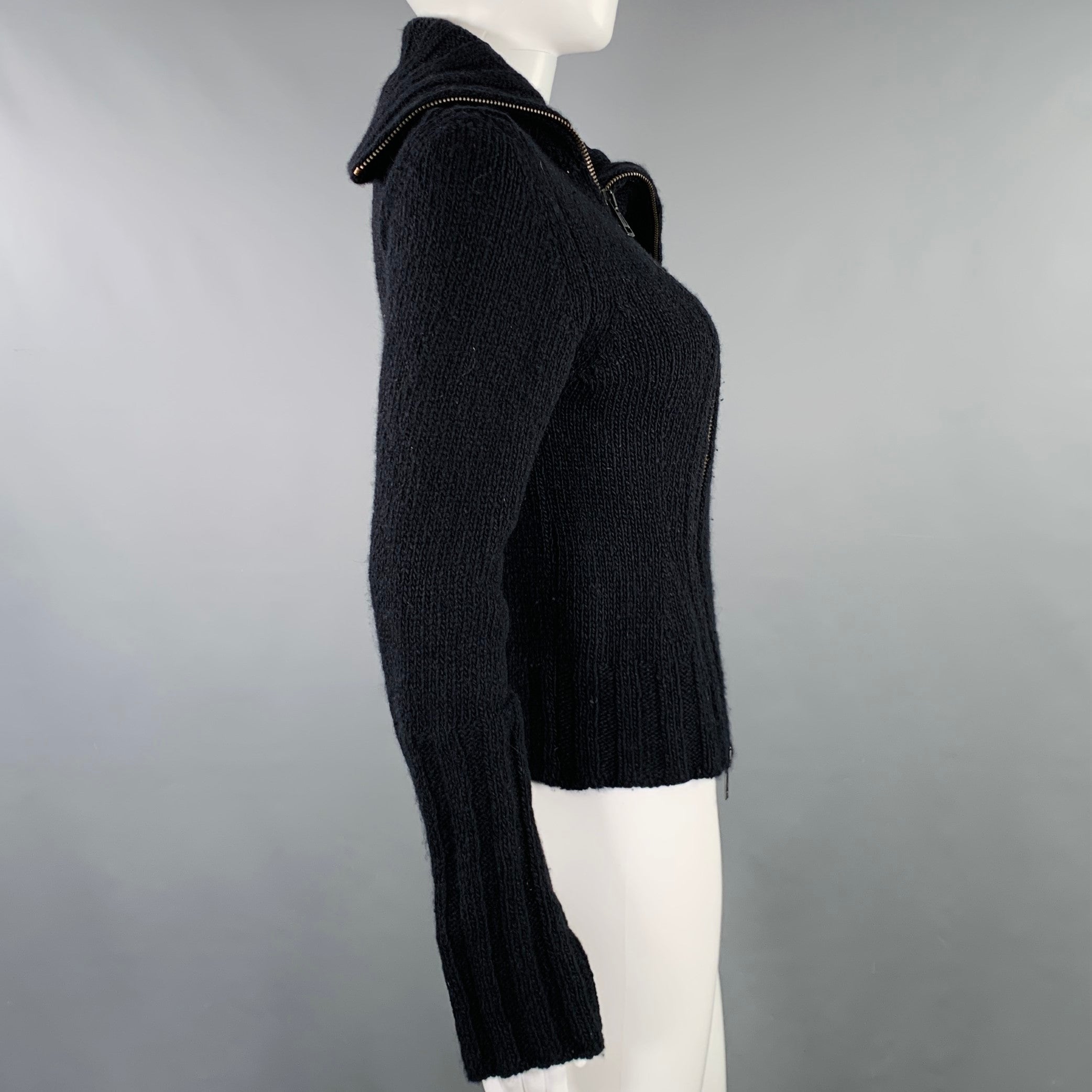 ANN DEMEULEMEESTER カーディガン　ブラック　アルパカ ANN DEMEULEMEESTER Size 8 Black Merino Wool Angora Double Zipper