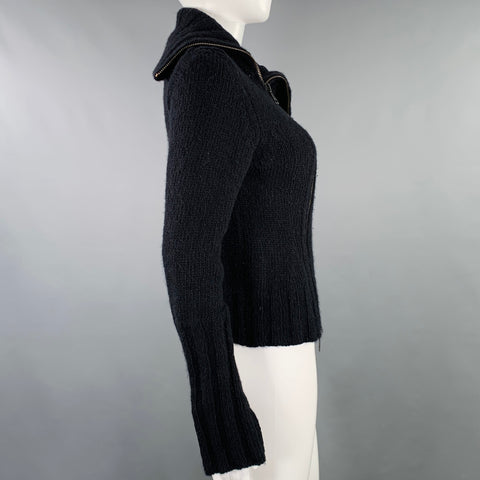 ANN DEMEULEMEESTER Size 8 Black Merino Wool Angora Double Zipper Cardigan