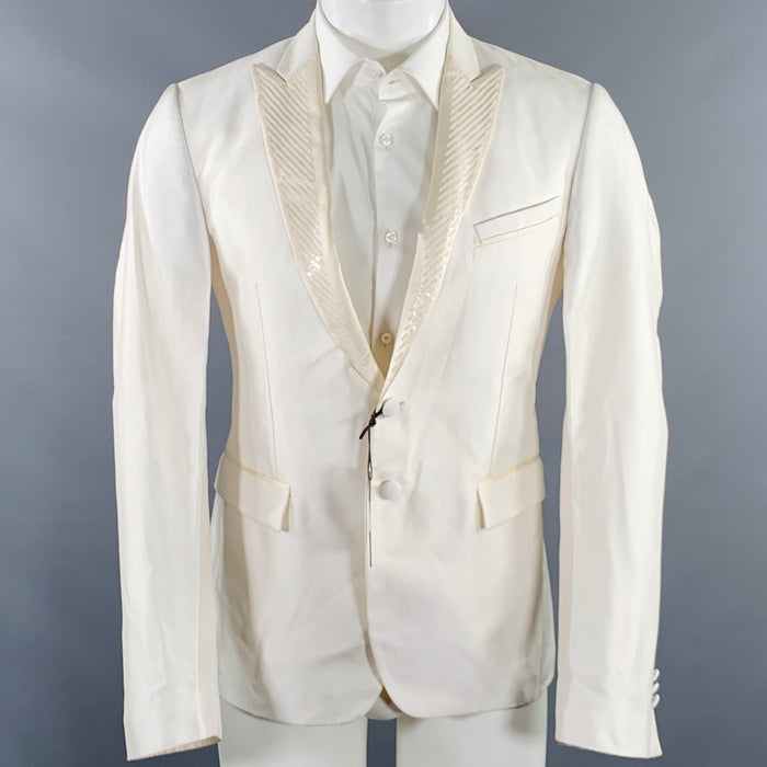 JUST CAVALLI Taille 38 Veste sport à revers pointus et sequins blanc beige