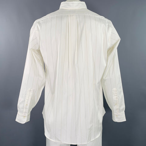 SERO Size 16.5 White Beige Stripe Cotton One Pocket Long Sleeve Shirt