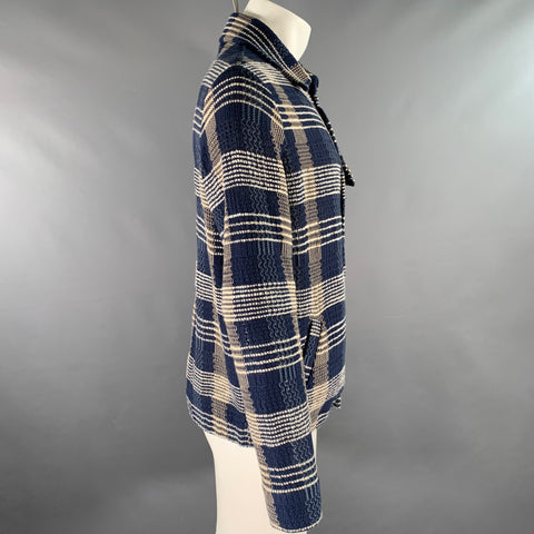 ETRO Size 38 Navy Beige Woven Cotton Linen Shirt Jacket Jacket