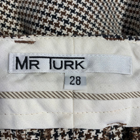 MR. TURK Size 28 Cream Black Brown Houndstooth Cotton Linen Tapered Casual Pants