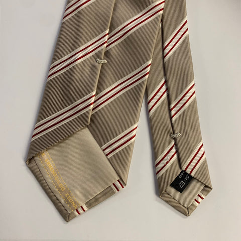 ERMENEGILDO ZEGNA One Size Tan Red Diagonal Stripe Silk Tie