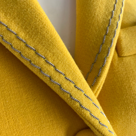BOTTEGA VENETA Size 4 Yellow Wool Polyamide Chain Stitch Blazer