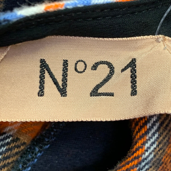 N°21 Size 4 Orange Black White Cotton Plaid Asymmetrical Ruched Maxi Dress