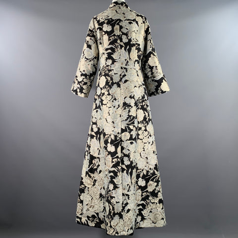 ERDEM Size 10 Black Silver Silk Poly Blend Floral A-Line Long Dress