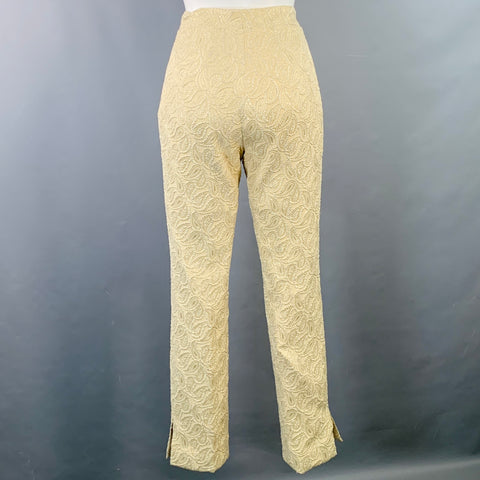 CELINE Size XS Cream Silver Jacquard Paisley Straight Dress Pants