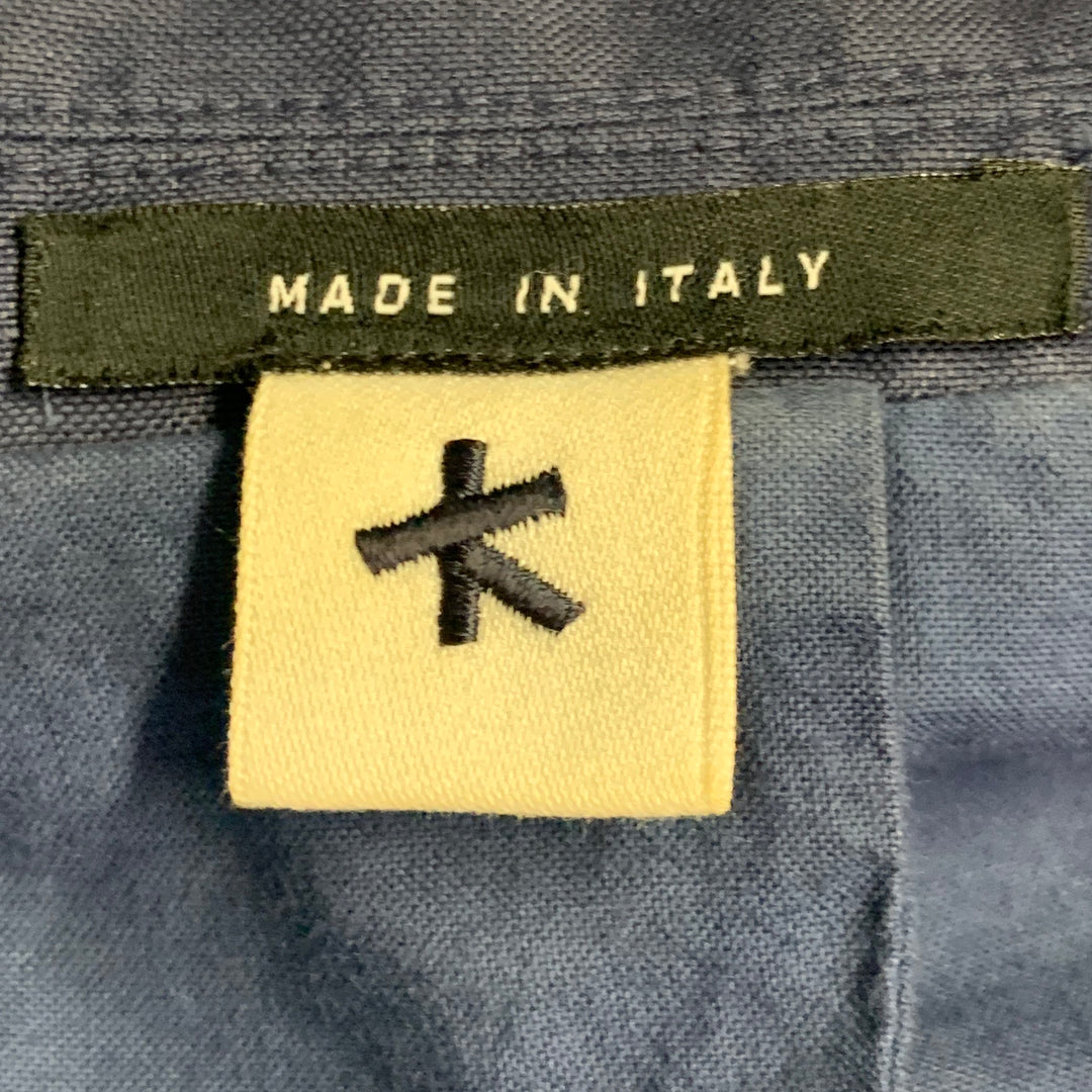 ADAM KIMMEL Size XL Blue Cotton Linen Notch Lapel Suit