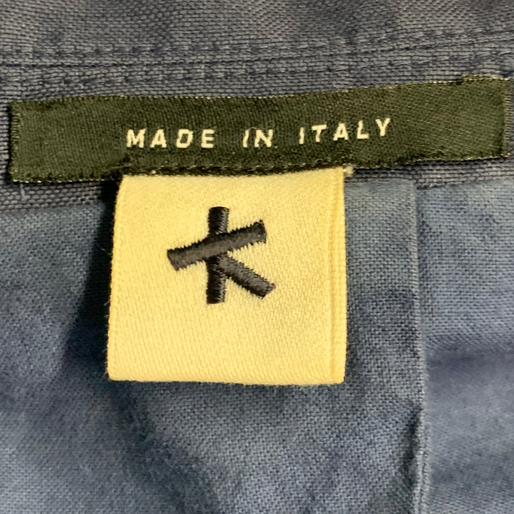 ADAM KIMMEL Size XL Blue Cotton Linen Notch Lapel Suit