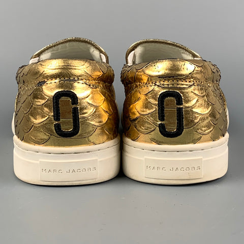 MARC JACOBS Zapatillas sin cordones de cuero texturizado dorado talla 7.5