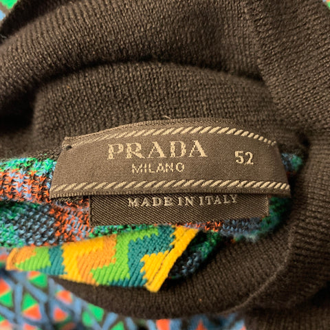 PRADA Size 42 Green Multi-Color Geometric Wool Poly Silk Cotton Sweater