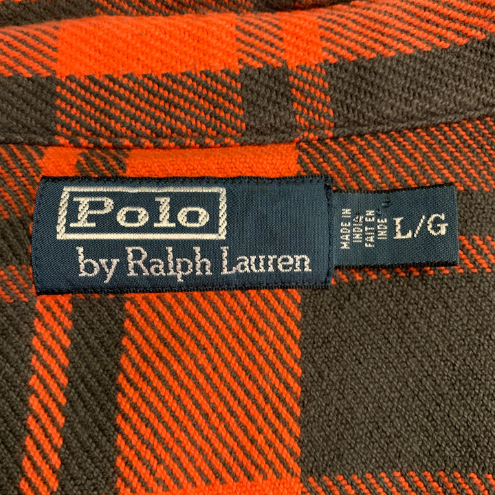 POLO by RALPH LAUREN Size L Orange Black Plaid Cotton Snaps Western Long Sleeve Shirt
