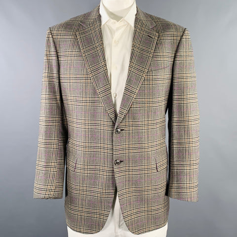 NEIMAN MARCUS Size 46 Regular Grey Brown Purple Plaid Wool Sport Coat