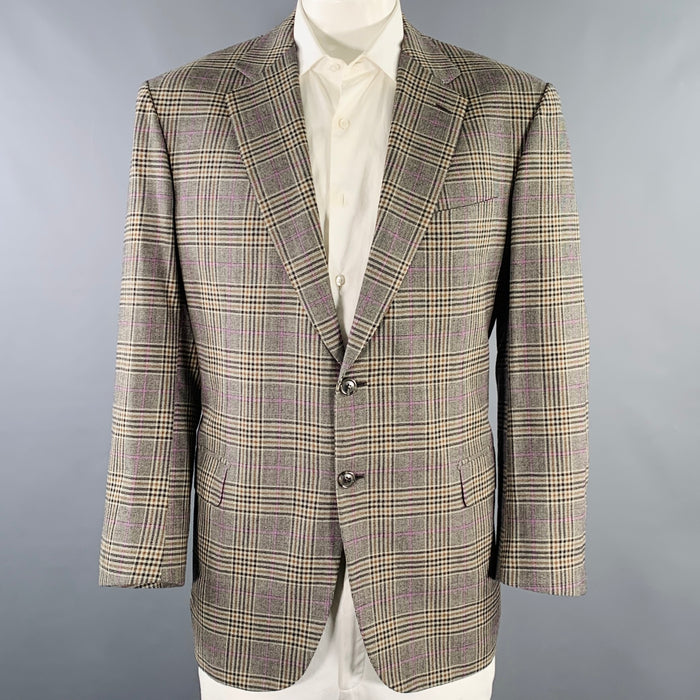 NEIMAN MARCUS Size 46 Regular Grey Brown Purple Plaid Wool Sport Coat