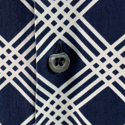 PRADA Size S Navy White Plaid Cotton Button Up Long Sleeve Shirt