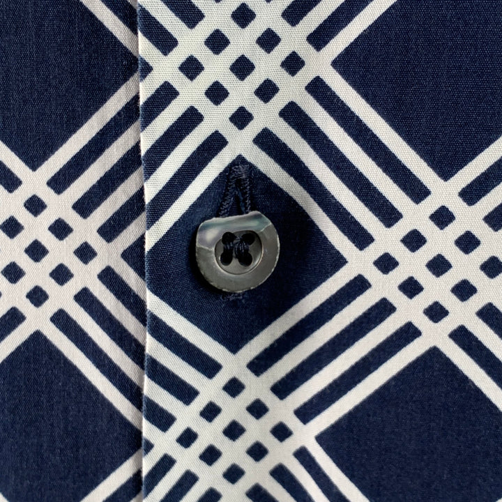 PRADA Size S Navy White Plaid Cotton Button Up Long Sleeve Shirt