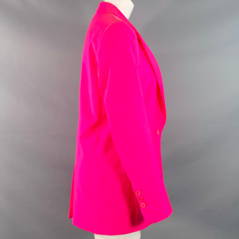 MSGM Taille S Veste blazer en laine rose fluo à revers cranté et à bouton unique