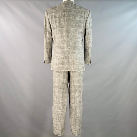 GIANNI VERSACE Vintage Size 36 Black White Glenplaid Linen Cotton Oversized Pleated Suit