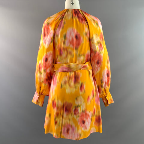 TED BAKER Size S Yellow Pink Viscose Geometric Knee Length Dress