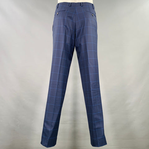 SARTORIO Costume croisé en laine à carreaux fenêtre bleu, taille 44