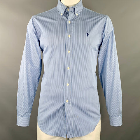 RALPH LAUREN Size L Blue White Stripe Embroidered Long Sleeve Shirt