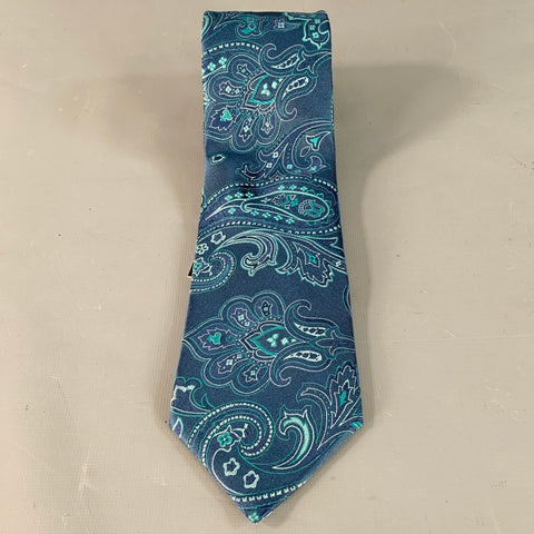 PIERRE CARDIN Navy Turquoise Paisley Silk Tie