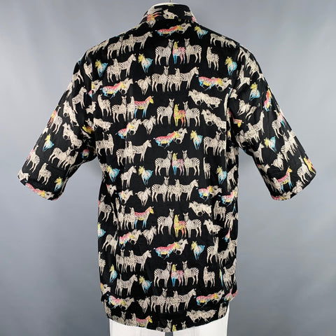 VERSACE JEANS COUTURE Size L Black Multi Color Zebra Oversized Short Sleeve Shirt