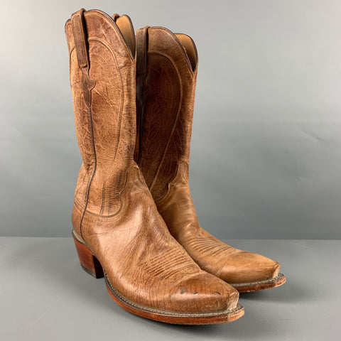 LUCCHESE Talla 10 Botas marrones desgastadas con punta en punta
