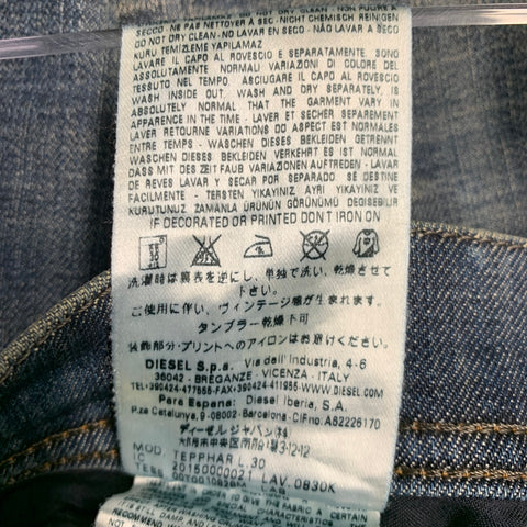 DIESEL Size 26 Tepphar Blue Cotton Blend Tapered Slim Distressed Jeans