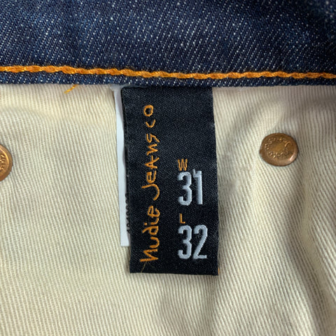 NUDIE JEANS Size 31 Skinny Lin Blue Contrast Stitch Cotton Blend Jeans