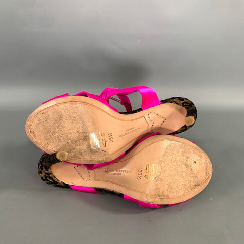 SOPHIA WEBSTER Size 6.5 Pink Black & Gold Silk Animal Print Wrap Pumps